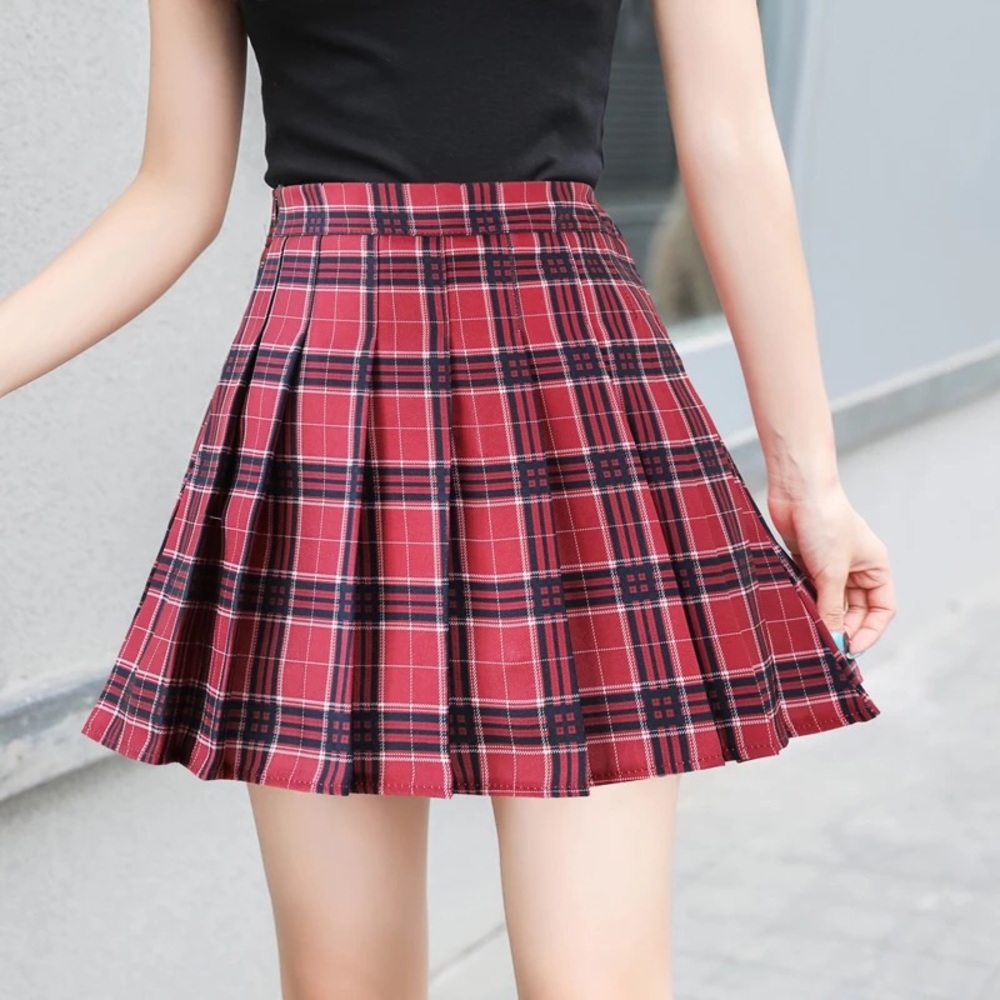New large Red Plaid Pleat Tennis Skirt Skort